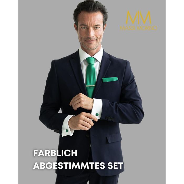 Набір краваток Massi Morino для чоловіків з нагрудним хустинкою, краватковою голкою та запонками - ідеальний подарунок на весілля, зелений, універсальний розмір