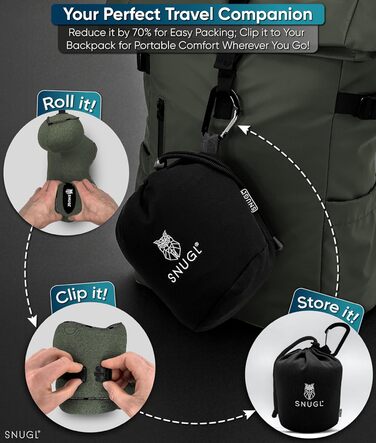 Подушка для шиї SNUGL з піною з пам'яті, миюча та регульована | М'яка подушка для шиї для подорожей на літаку, автомобілі та в дорогу | Подушка-вирязка для шиї, Neck Travel Pillow (дорослий, маленький, світло-зелений)