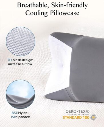 Ергономічна подушка з ефектом пам'яті (Memory Foam) для шиї та голови, дихаюча наволочка, підходить для сну на боці, спині та животі, темно-сіра, 65 x 40 x 9/11 см
