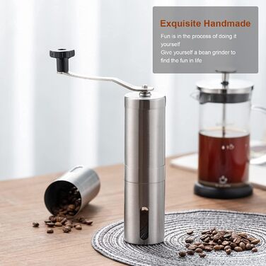 Ручна кавомолка OverTwice з нержавіючої сталі та керамічним жорном, для Aeropress, крапельного фільтру, еспресо, френч-пресу, турецького варіння