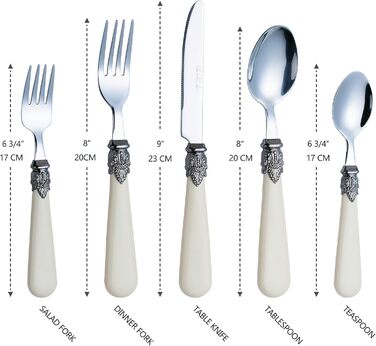 EXZACT Ivory Creme Flatware Set, 20 Pieces, Stainless Steel with Detailed Handles, Traditional, Elegant, Vintage Style/Antique