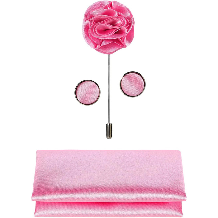 Набір краваток Tie G U Style (5 шт.) у подарунковій коробці: однотонні краватки, сатинова метелик, кишеньковий хустинка, реверс, краваткові застібки (рожевий)