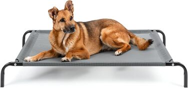 Лежанка для собак Lionto Outdoor, піднята, стабільна, сіра, 114x76x15 см. Зручна та стійка, з дихаючим покриттям та металевим каркасом. Захист від холоду підлоги.