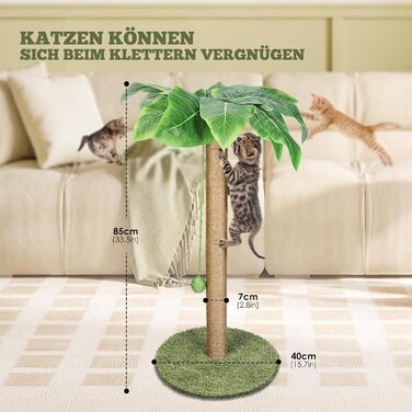 Kratzbaum, 80cm High Scratching Post, Cat Tree, Scratching Trunk for Medium and Small Cats, Natural Sisal Scratching Post with Interactive Plush Ball, Beige (Palm Style Scratching Trunk Round)