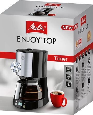 Кавомашина Melitta Enjoy Top з таймером, 10 чашок, чорний колір, скляна колба, функція Tropfstopp
