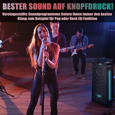 Reflexion PS09BT Bluetooth портативна акустика для вечірок, DJ, караоке, 500 Вт, радіо UKW-PLL, світлодіодний ефект, мікрофон, вбудований акумулятор, чорний (PS100BT (800W))