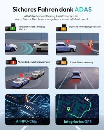 Автомобільний відеореєстратор BOTSLAB G980H 4K Dual (передній та задній), GPS, WiFi, ADAS, нічна зйомка, кут 170°, IPS дисплей 2.45