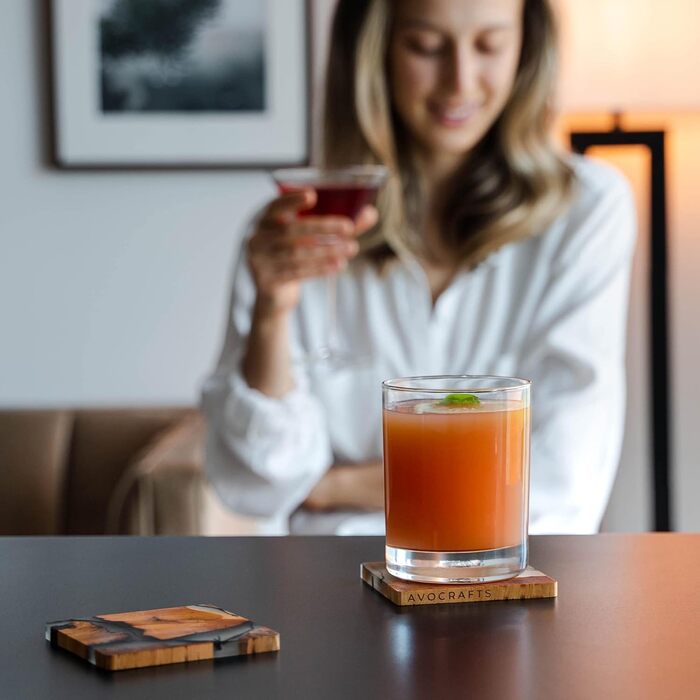 Wooden Coaster Set, Epoxy Coasters, Modern Coasters with Holder, Cedar Wood Coasters (4, add holder)
