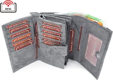 ekavale Wallet for Women Leather with RFID Protection, 25 Compartments, Long Card Holder (Gray)