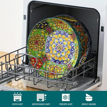 Набір тарілок Vancasso 4 шт. для супу та салату, керамічні, 2340 мл, темно-синій та зелений, придатні для миття в посудомийній машині та мікрохвильовці