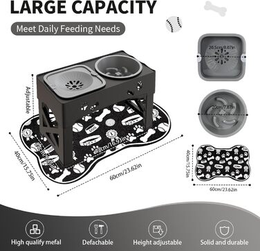 Набір мисок для собак і котів 3-в-1 з регулюванням висоти, антиковзною підстилкою та захистом від розливання (2x1000 мл)