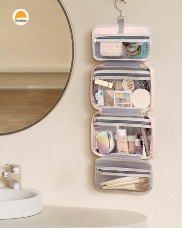 Жіноча косметичка для подорожей з петлею для підвішування – водонепроникна косметичка з прозорим вікном, легка сумочка для туалетних аксесуарів, макіяжу, шампуню, рожева, середній розмір (26x17x9 см)