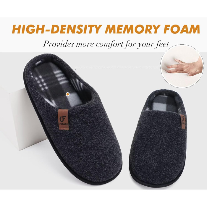 Чоловічі домашні тапочки COFACE з фетру, теплі та зручні, з антиковзною гумовою підошвою, для дому та вулиці, розмір 40-49, чорний, 46 EU