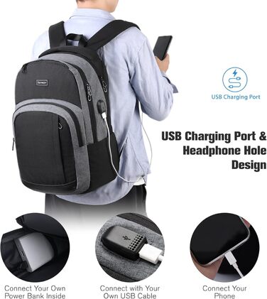 Рюкзак для підлітка/чоловіка/жінки, 35л, USB-порт, 15.6