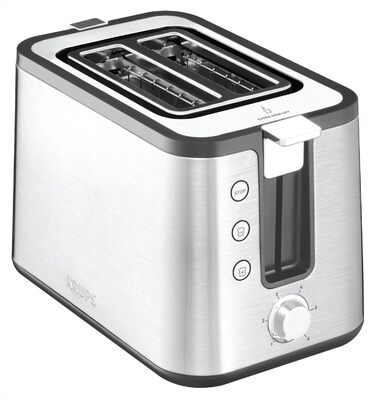 Krups KH442D Control Line Premium Toaster | Stainless Steel | 2 Short Slots for 2 Slices | Bagel Attachment | 6 Browning Levels | 850 W | 23.6 x 32.4 x 20.2 cm | Silver/Black