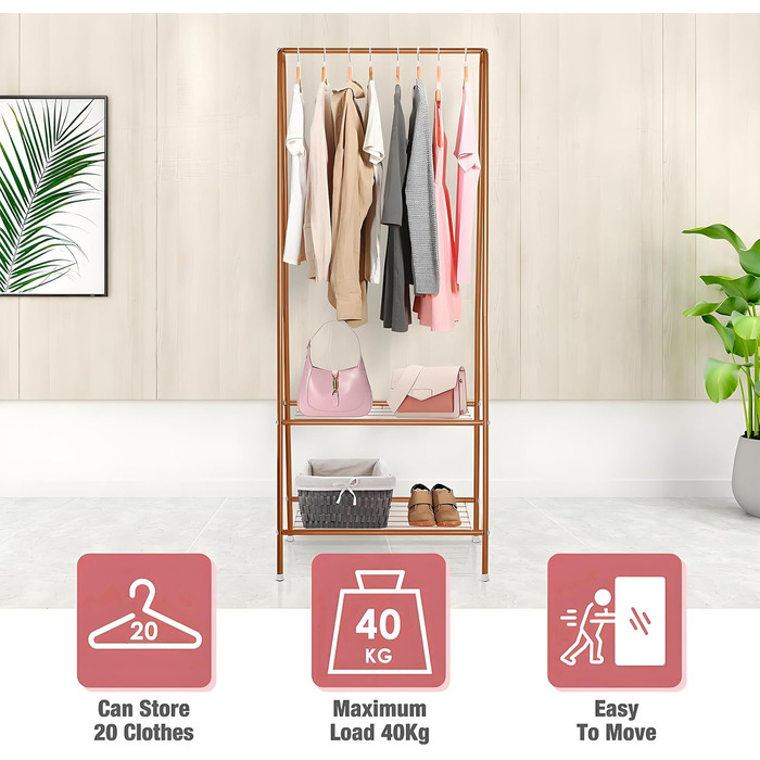 Стійка для одягу на колесах, Clothes Rack - міцна конструкція, стійка для зберігання одягу (колір: кавовий)