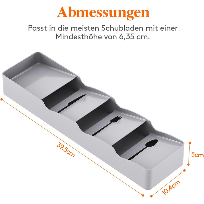 Органайзер для столових приборів Lifewit в шухляду, 4 відділення, 40 см, сірий (2 шт.)