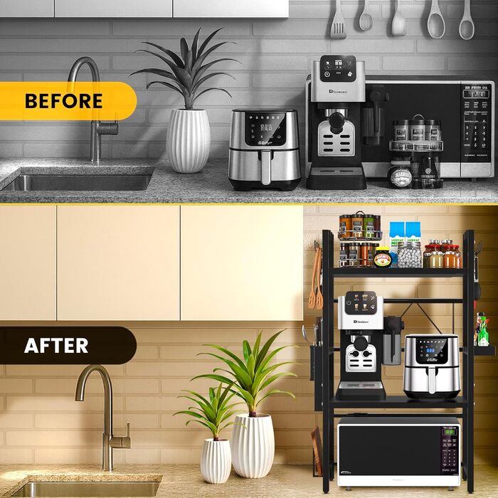 Висувна підставка для мікрохвильової печі на 3 яруси – 2 полиці, органайзер для кухонного столу – стійка для аірфрая, тостера та кавоварки