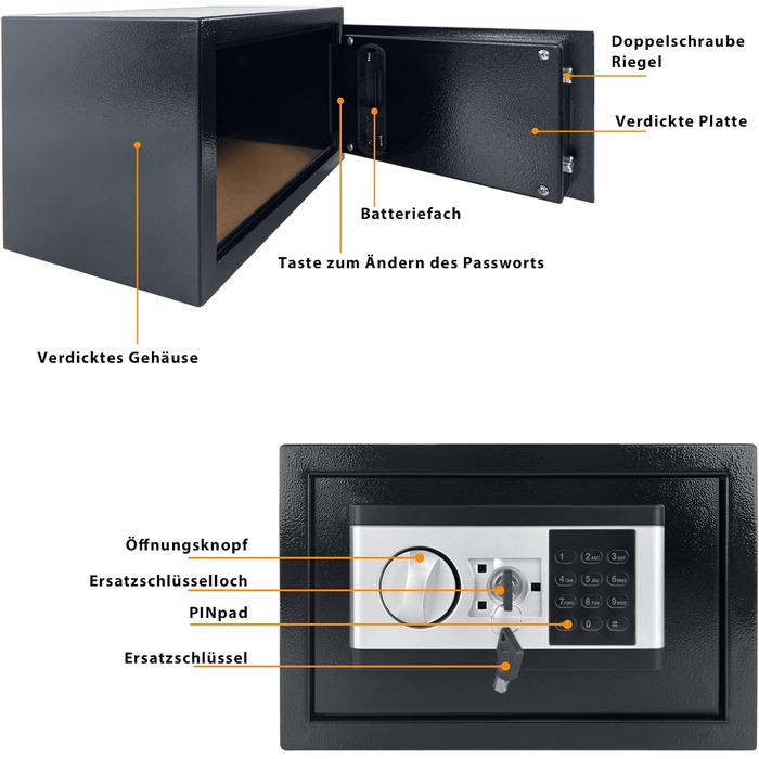Сейф YRHome 12L Mini Tresor для дому з цифровим замком, батарейним відсіком та 2 ключами, з сигналізацією. Сталевий сейф для дому.