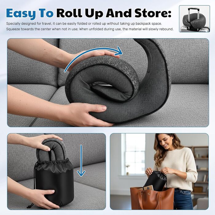 Подушка для шиї у літак, подушка для подорожей, з навушниками та маскою для очей, сіра