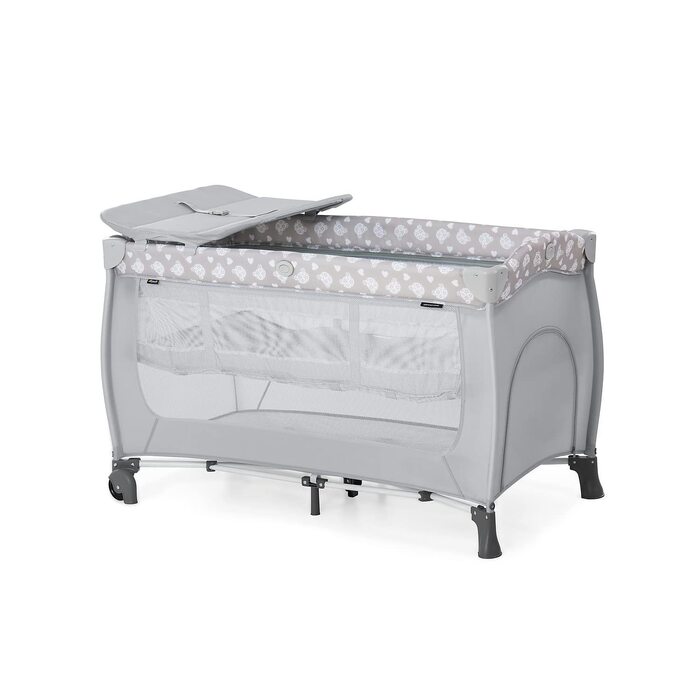 Hauck Travel Crib Sleep N Play Center with Newborn Nest, Changing Pad, Carry Bag, Wheels, Canopy, Compact Folding, Baby Travel Bed for Infants from Birth up to 15 kg (Teddy Grey)