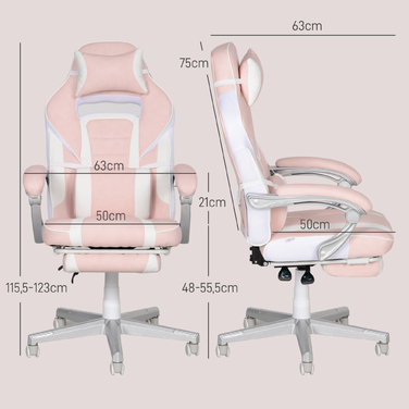HOMCOM Gaming Chair with Footrest, Height-Adjustable Desk Chair with Head and Lumbar Cushion, Swivel Gaming Recliner with Adjustable Backrest, Faux Leather, Up to 120 kg, Pink | Aosom