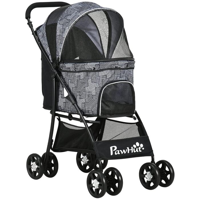 Візок для собак PawHut, складний, з подушкою, для котів та собак, чорний, 600D Oxford