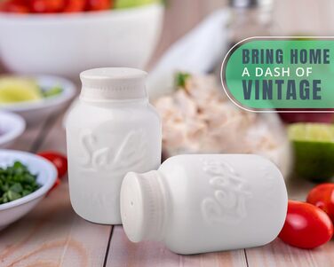 Comfify Vintage Salt & Pepper Shakers - Charming decorative decor for vintage, rustic, and shabby chic lovers - Durable ceramic in white - 3.5 oz. capacity