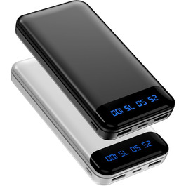 Enerwow Power Bank 2 шт. 16000mAh: портативний зарядний пристрій з LCD дисплеєм для iPhone 15/14/13/12 Pro Max та смартфонів (чорний/білий)