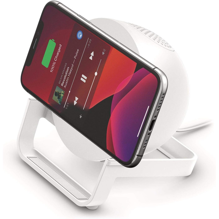 Belkin SoundForm Charge: Bluetooth-динамік з бездротовою зарядкою, інтегрований зарядний пристрій, для прослуховування музики та відео, білий