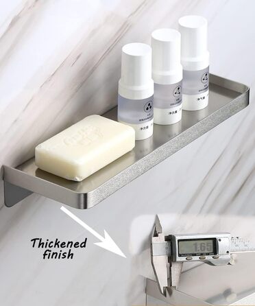 Self-adhesive bathroom shelf, stainless steel, wall mount, shower shelf, rust-proof storage for bathroom & kitchen, brushed finish