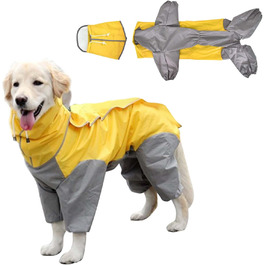 Dog Raincoat, Waterproof Dog Coat with Hood, Lightweight Rain Jacket for Dogs Suitable for Medium and Large Dogs - Perfect for the Dog Park and Dog Vacations - Green (Yellow-26)