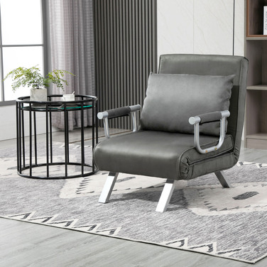 HOMCOM 3-in-1 Sleeper Sofa, Convertible Sleeper Chair, Guest Bed, Folding Mattress, Chaise Lounge, 65x69x80cm, Faux Leather, Grey