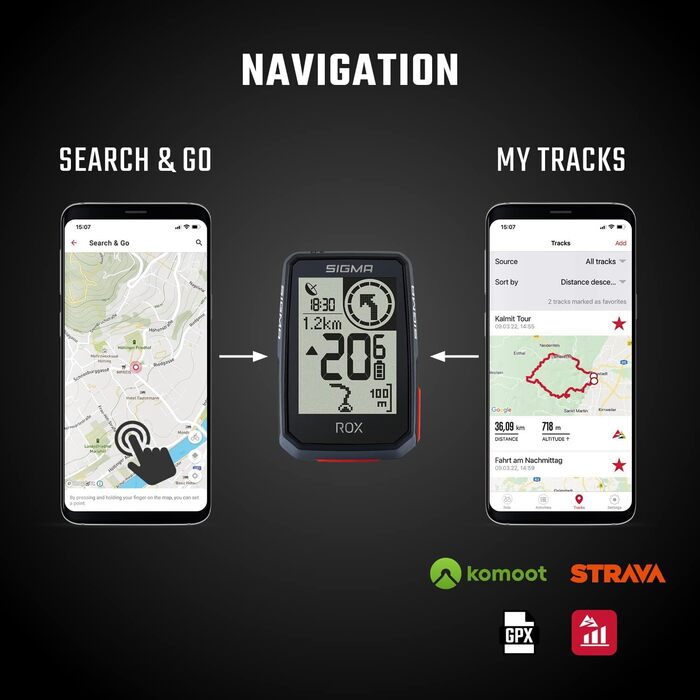 Велокомп'ютер SIGMA ROX 2.0 GPS, бездротовий, чорний, навігація, сумісний з електровелосипедом, USB-C, ANT+, BLE, водонепроникний IPX7, легке встановлення, велотахометр