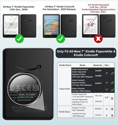 Чохол для Kindle Paperwhite 12 (2024) та Kindle Colorsoft (2024/2025) MoKo, Denim, Чорний, Магнітний, з авто-вимкненням