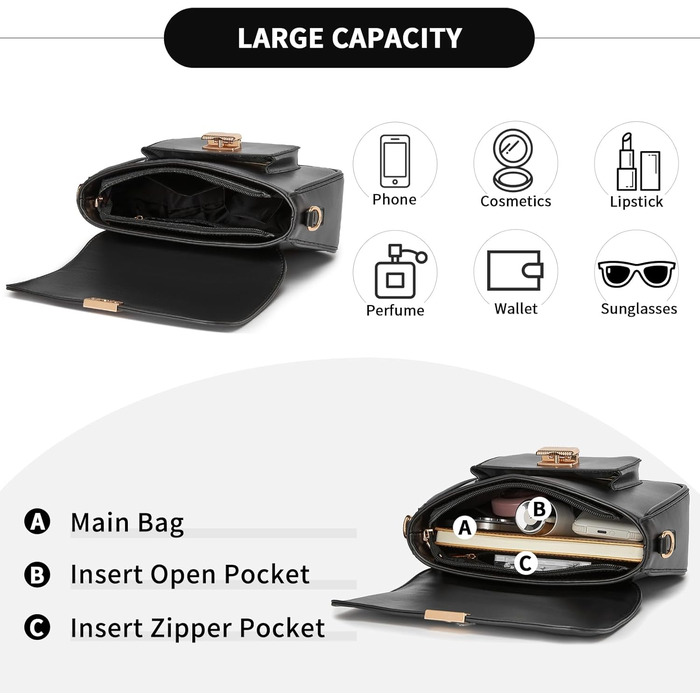 Сумка жіноча Miss Lulu середнього розміру через плече, екошкіра та замша, вінтажний стиль, чорна (2513)