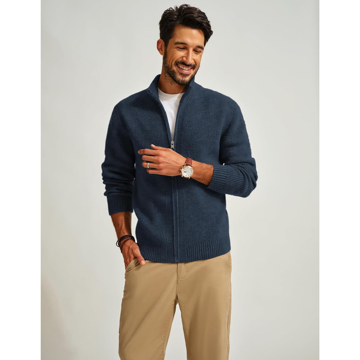 Чоловіча в'язана жилетка-ветровка PJ PAUL JONE з коміром-стійкою та блискавкою, темно-синій (S)