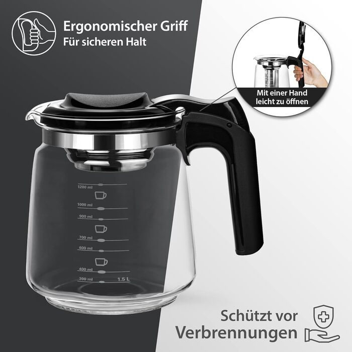 Скляна чайник T24 з ситом, 1250 мл - термостійкий, з нержавіючою сталлю, для заварювання листового чаю, з захистом від перегріву