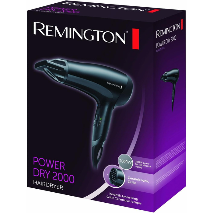 Фен Remington Power Dry D3010 Basic: іонний, 2000 Вт, компактний, з насадкою для укладки