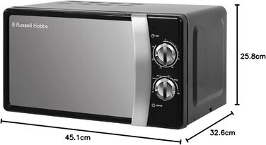 Мікрохвильова піч Russell Hobbs RHMM701B 17L, 700W, чорна, ручне керування, 5 рівнів потужності, таймер, функція розморожування, легке очищення