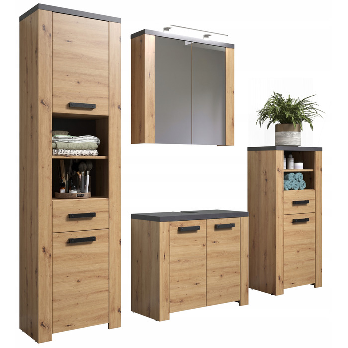 Комплект меблів для ванної кімнати без умивальника Fenit, дуб Artisan / сірий Matera