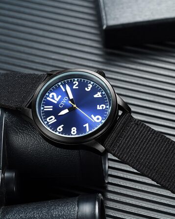 Чоловічий годинник CIVO з великими цифрами: аналоговий класичний годинник на зап'ясті з великими цифрами - водостійкий кварцовий військовий годинник для чоловіків з підсвічуванням - подарунок для чоловіків, людей похилого віку з поганим зором (B1 Чорний)