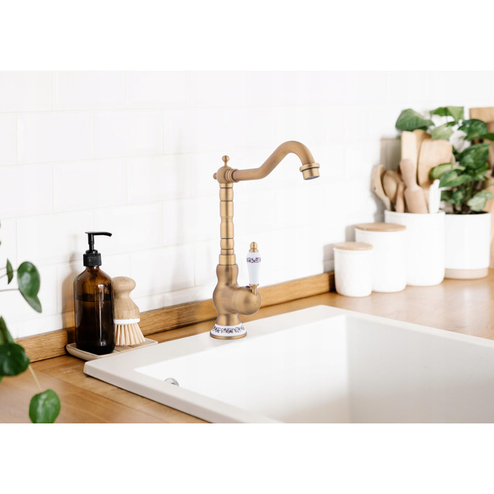Змішувач для кухні Yoka Home, золотий ретро, високий поворотний вилив