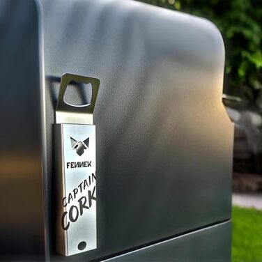 FENNEK Captain Cork | Bottle Opener | Integrated, super-strong magnet for up to 40 bottle caps | Easy mounting with adhesive tape or screws | made of stainless steel | Made in Germany