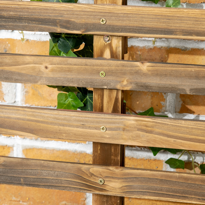 Outsunny Raised Garden Bed with Trellis and Wheels, Flower Box for Climbing Plants, Planter Box Made of Charcoal Wood, 65 x 31 x 147 cm