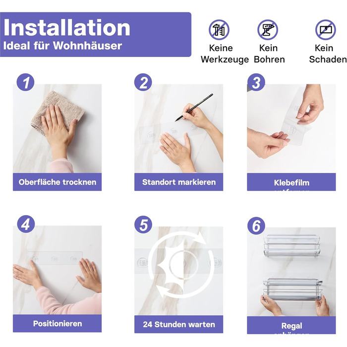 Поличка для душу KINCMAX без свердління з нержавіючої сталі, самоклеюча, з гачками (срібна). Комплект з 2 поличок (прямі, срібні)