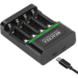 Зарядний пристрій для акумуляторів AA/AAA NiMH, LED дисплей, USB Type-C та Micro USB, швидка зарядка