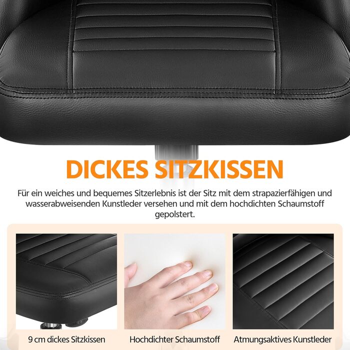 Офісне крісло Yaheetech без підлокітників, обертове, на роликах, регульоване по висоті, чорне, з штучної шкіри