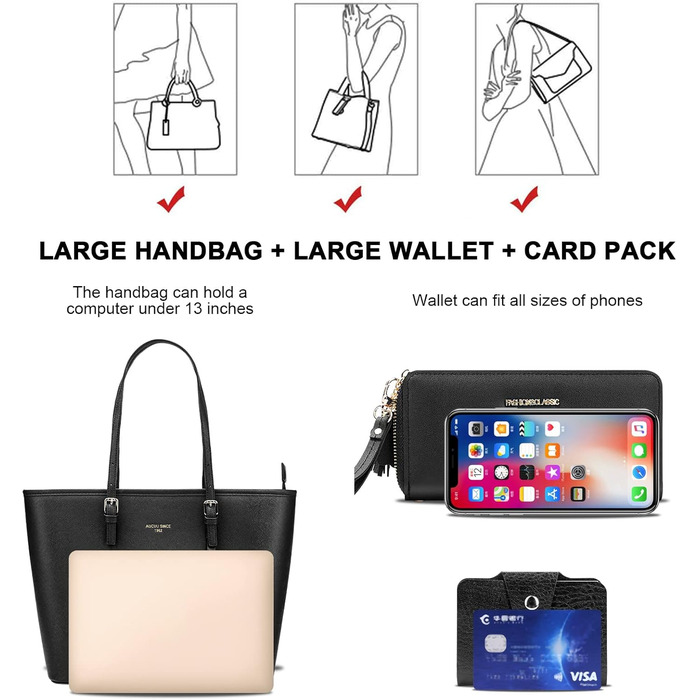 Жіноча сумка-шопер URAQT чорного кольору зі шкіри з помпоном з хутра кролика та брелоком - для офісу, школи, покупок