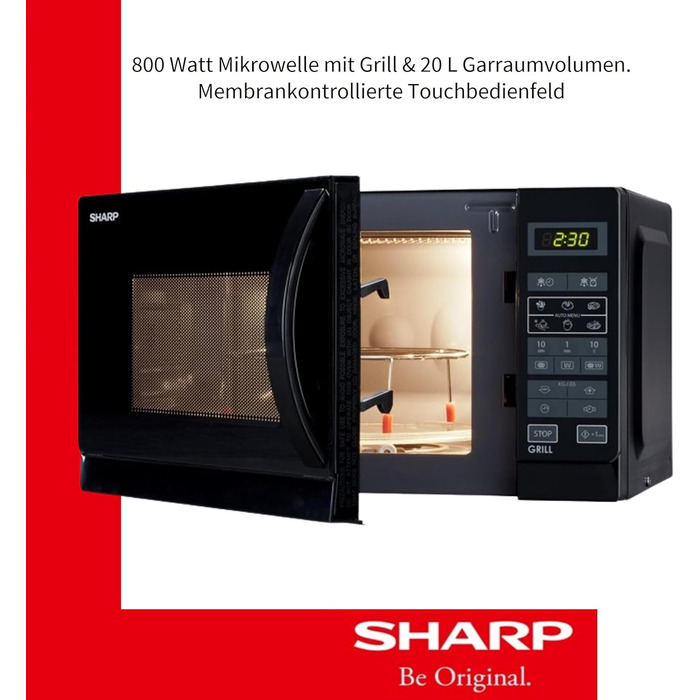 Мікрохвильова піч Sharp R642INW з грилем, чорна: компактна модель з таймером та блокуванням від дітей